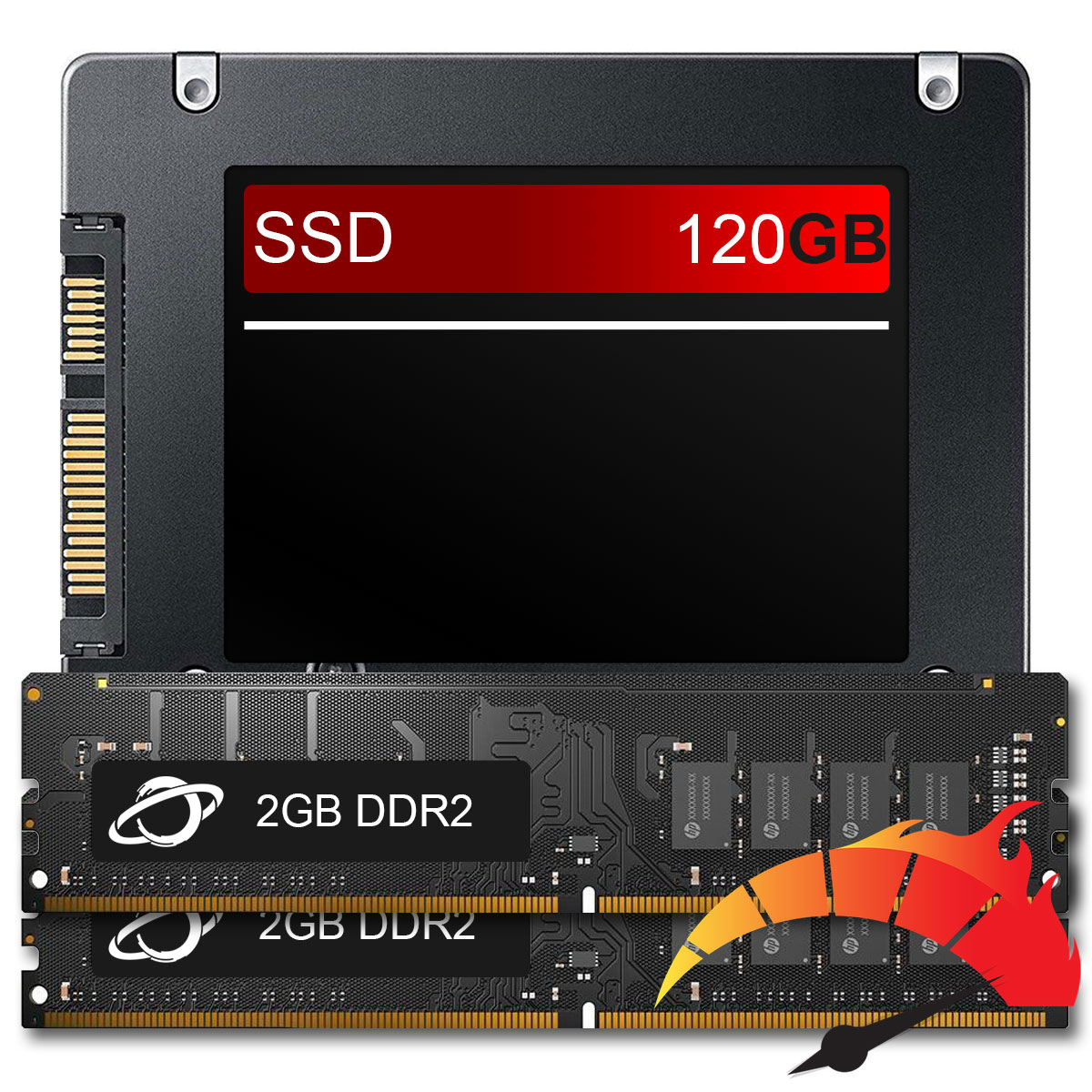 Kit Upgrade de alto desempenho - SSD 120GB + Memória 4GB DDR2 (2x2GB), aumento da velocidade do PC em até 10x