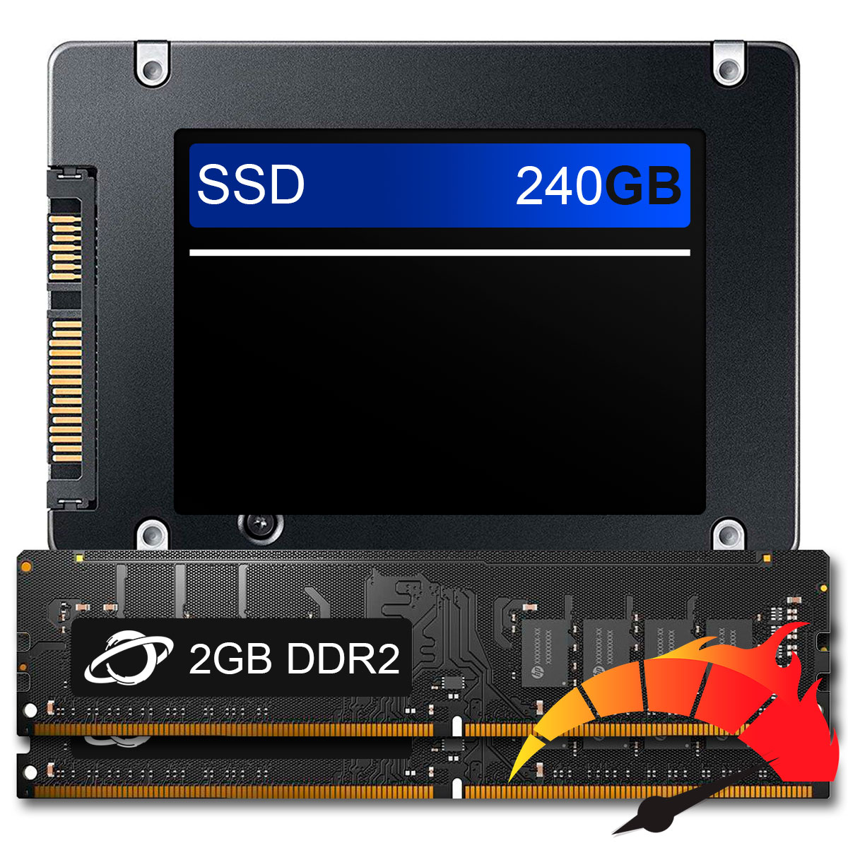 Kit Upgrade de alto desempenho - SSD 240GB + Memória 4GB DDR2 (2x2GB), aumento da velocidade do PC em até 10x