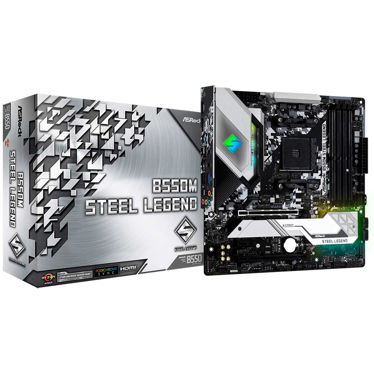 Placa Mãe ASRock B550M Steel Legend - (AM4 - DDR4 4733 OC) - Chipset AMD B550 - USB 3.2