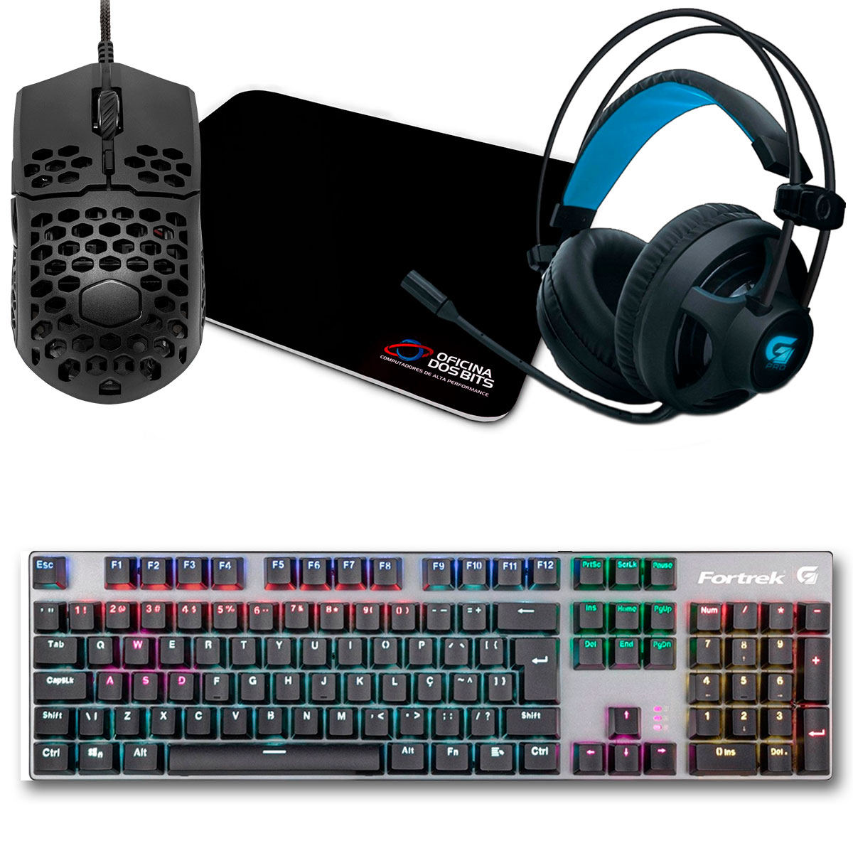 Kit Gamer Mouse Cooler Master MM710 + Teclado Mecânico Fortrek Black Hawk + Headset Fortrek G Pro H2