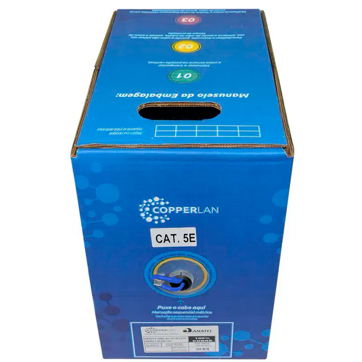 Caixa de Cabo UTP Cat 5e para rede - Copperlan 15113 - 100% Cobre - Homologado - 305 metros - Azul