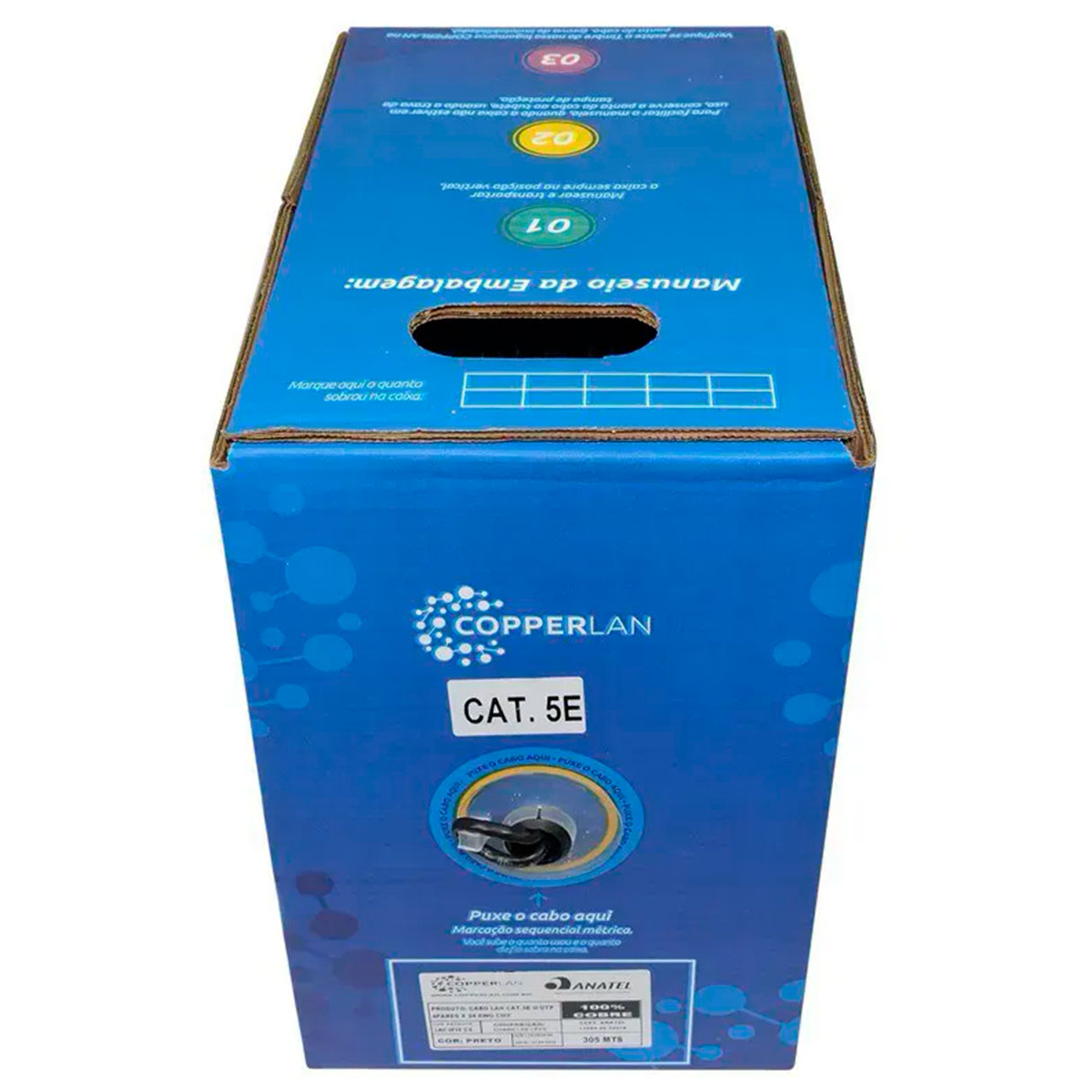 Caixa de Cabo UTP Cat 5e para rede - Copperlan 15123 - 100% Cobre - Homologado - 305 metros - Preto