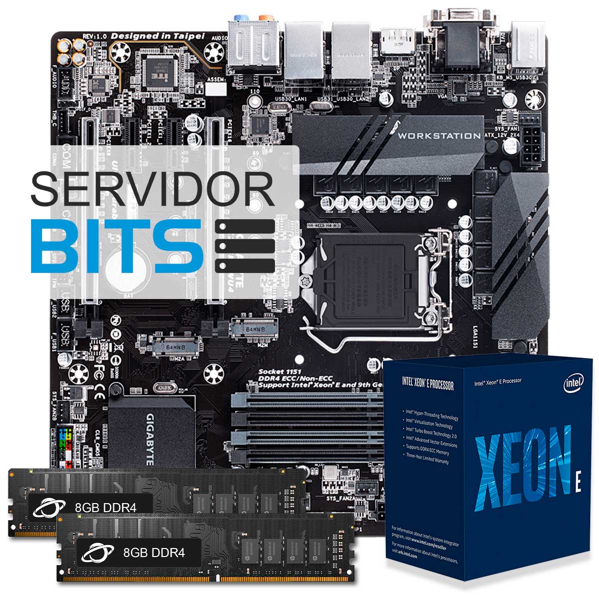 Kit Upgrade Servidor - Processador Intel® Xeon® E-2146G + Placa Mãe Gigabyte C246M-WU4 Server + Memória 16GB DDR4 (2x 8GB)