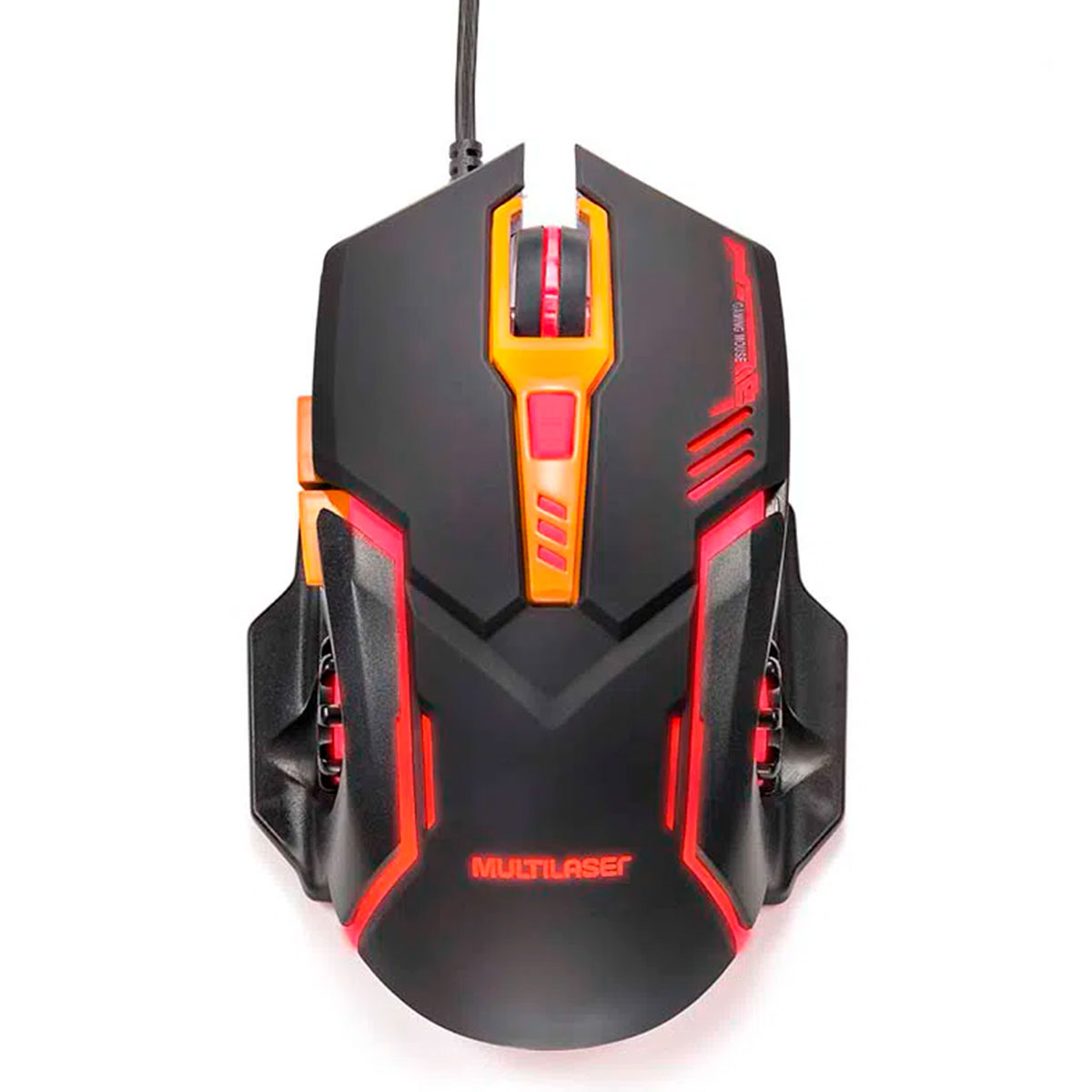 Mouse Gamer Multilaser MO270 - 2400dpi - 6 Botões - Preto e Laranja