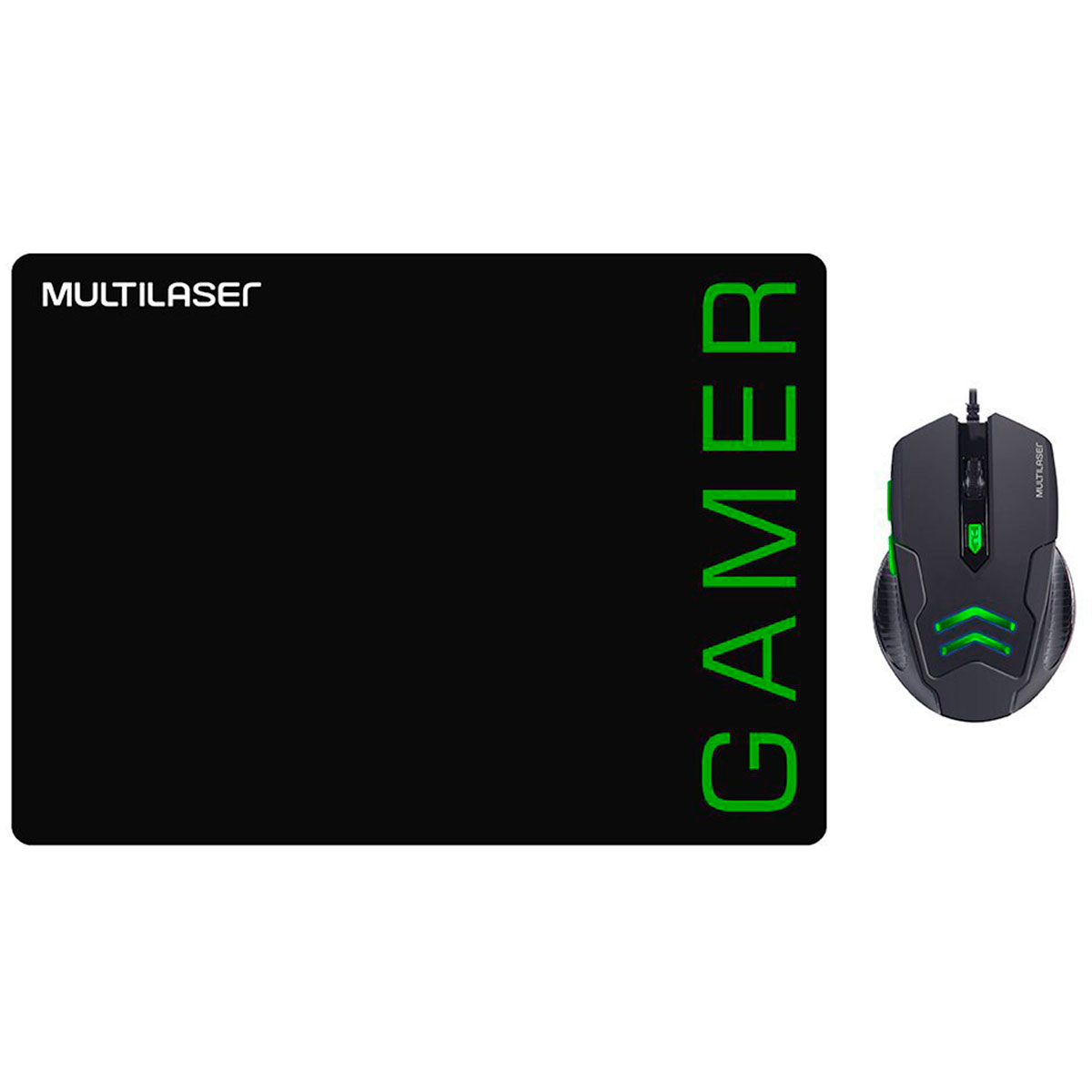 Kit Mouse e Mousepad Gamer Multilaser MO273 - 3200dpi - Preto e Verde