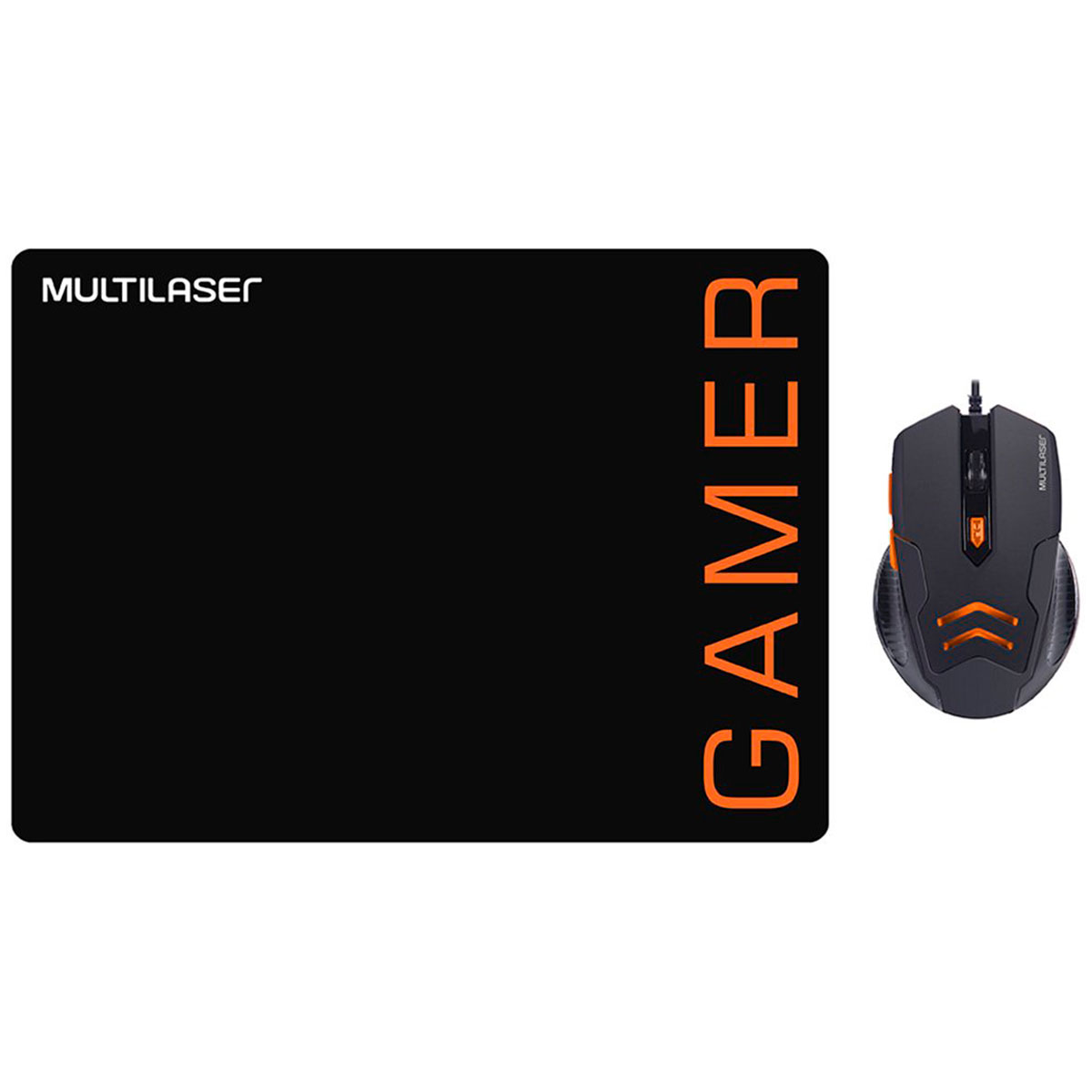 Kit Mouse e Mousepad Gamer Multilaser MO274 - 3200dpi - Preto e Laranja