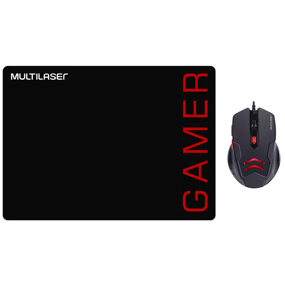 Kit Mouse e Mousepad Gamer Multilaser MO306 - 3200dpi - Preto e Vermelho