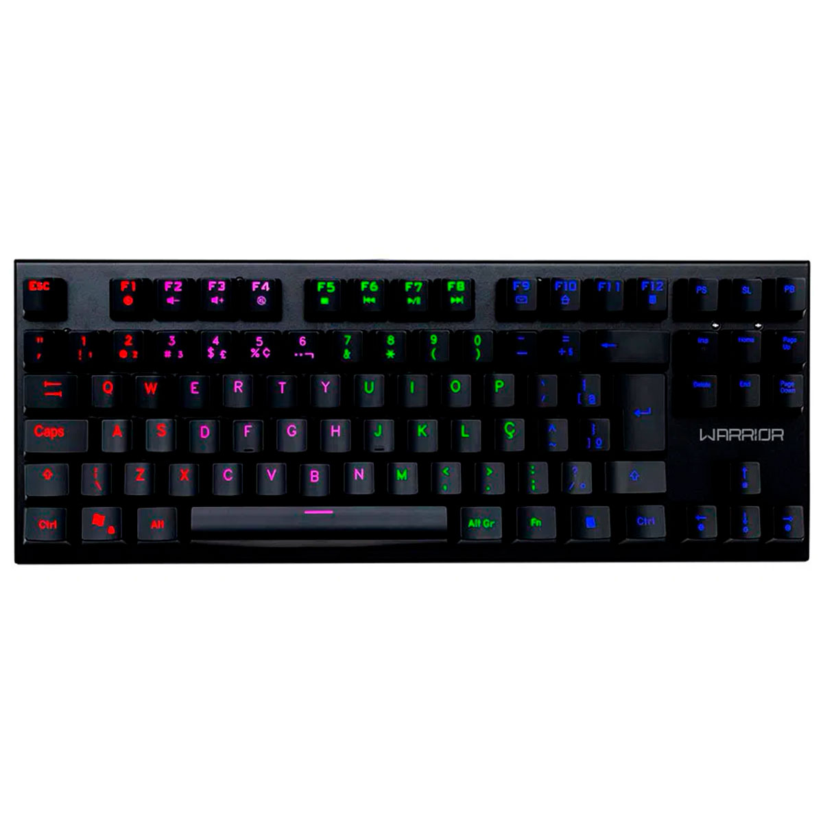 Teclado Mecânico Gamer Multilaser Warrior Tero - TKL ABNT2 - LED Rainbow - Swtich Azul - TC237