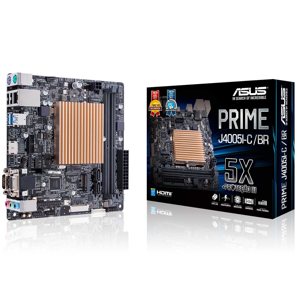 Kit Placa Mãe Asus Prime J4005I-C/BR + Processador Intel Celeron - USB 3.1 - Slot M.2 - Mini ITX