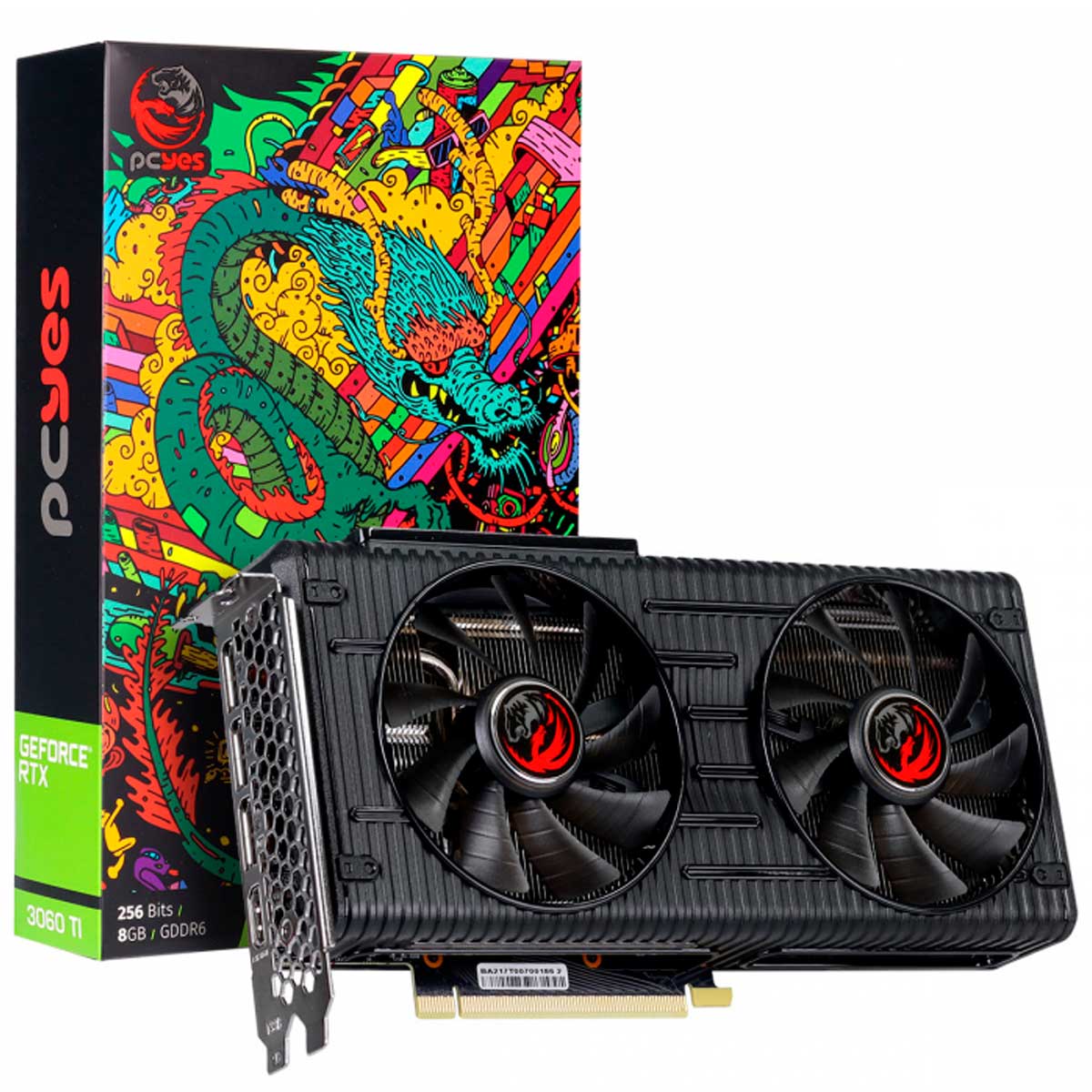 GeForce RTX 3060 Ti 8GB GDDR6 256bits - PCYes Graffiti Series PP3060TI8DR6256 - Selo LHR