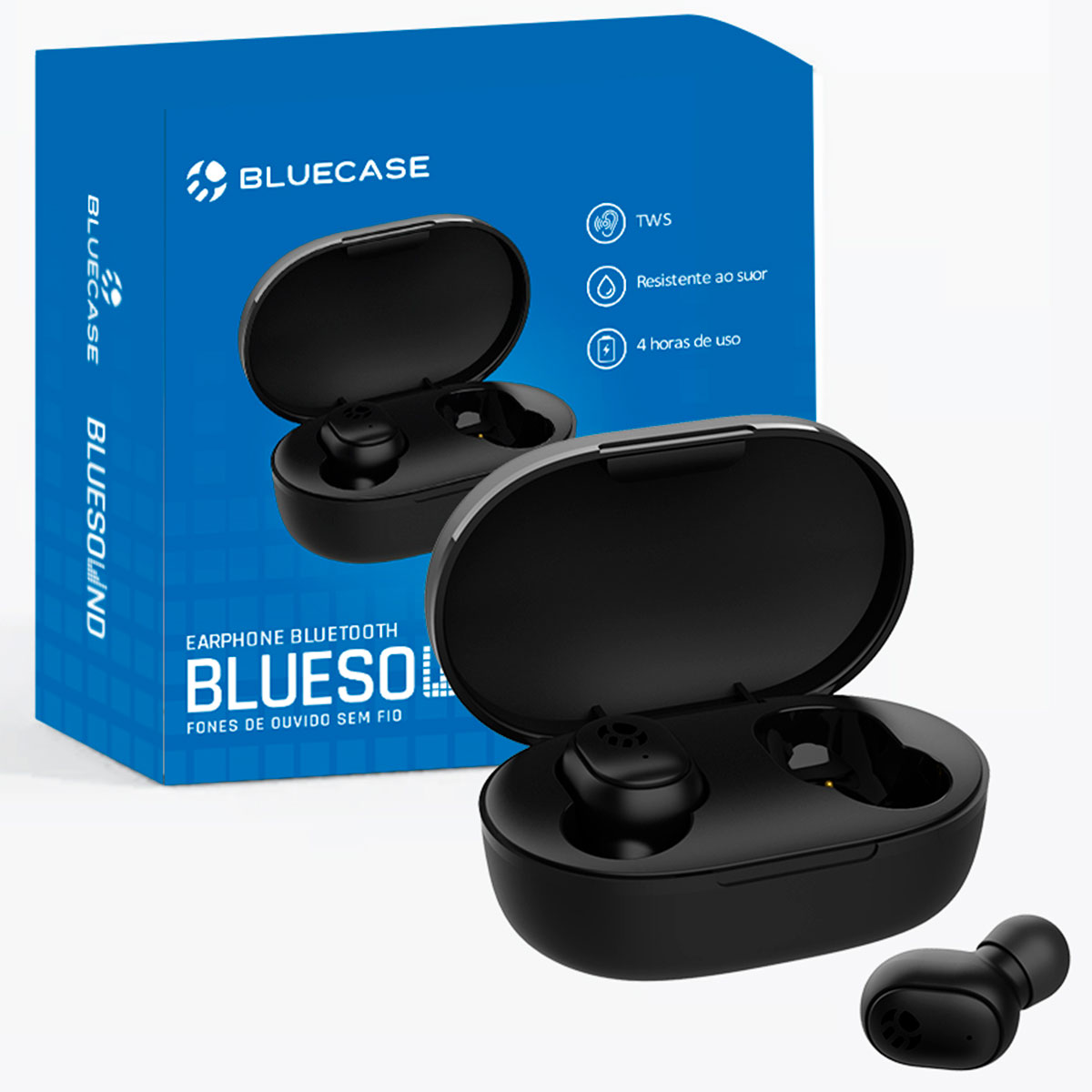 Fone de Ouvido Bluetooth Earbud Bluecase Bluesound BTS01 - Microfone - Case Carregador