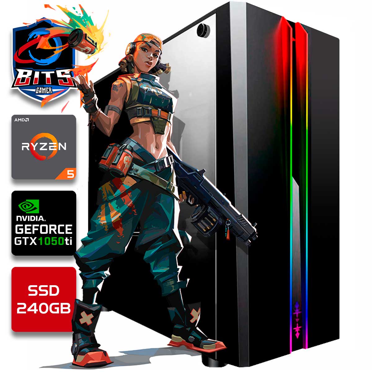 PC Gamer Bits 2022 - Ryzen 3600 - Asus Prime, RAM 8GB, SSD 240GB, GeForce GTX 1050 Ti