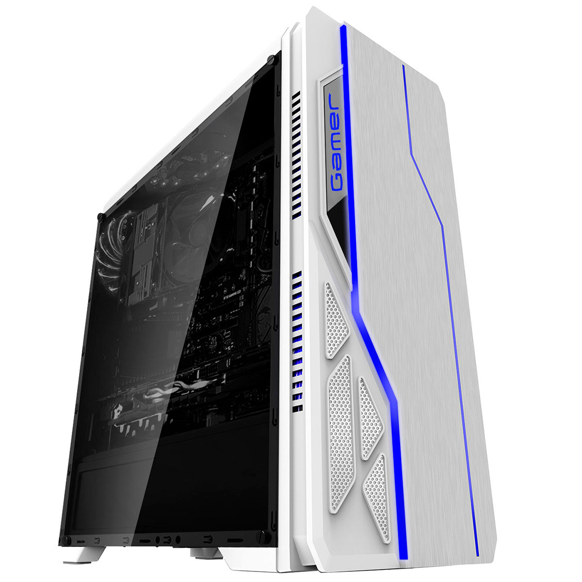 Gabinete Gamer Bluecase BG-009 - Lateral em Acrílico - Frontal RGB - USB 3.0 - Branco