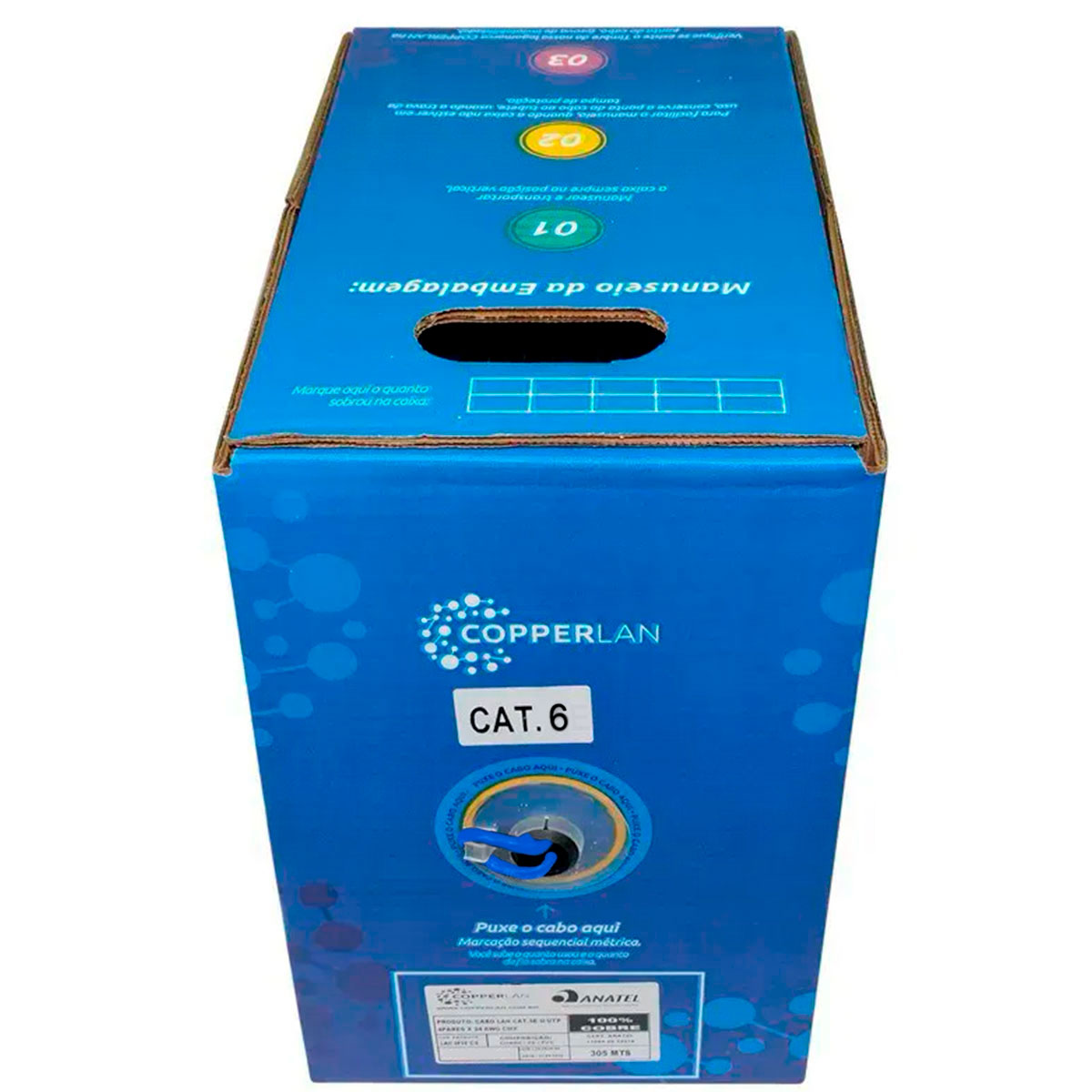 Caixa de Cabo UTP Cat 6 para rede - Copperlan 50163 - 100% Cobre - Homologado - 305 metros - Azul