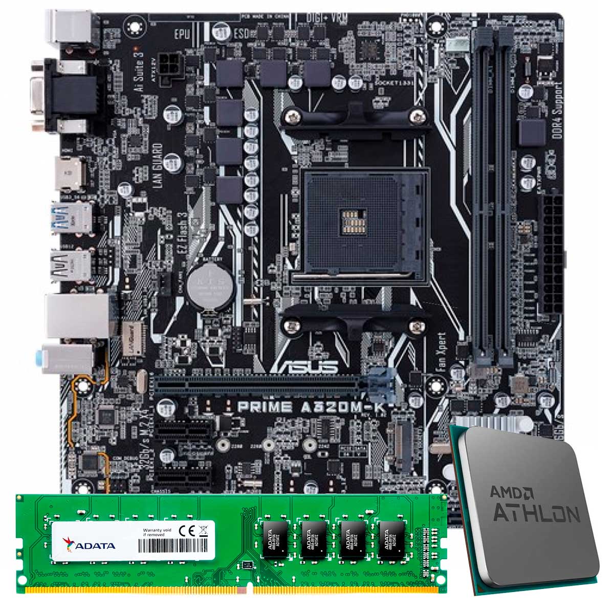 Kit Upgrade AMD Athlon 320GE + Asus Prime A320M-K/BR + Memória 4GB DDR4