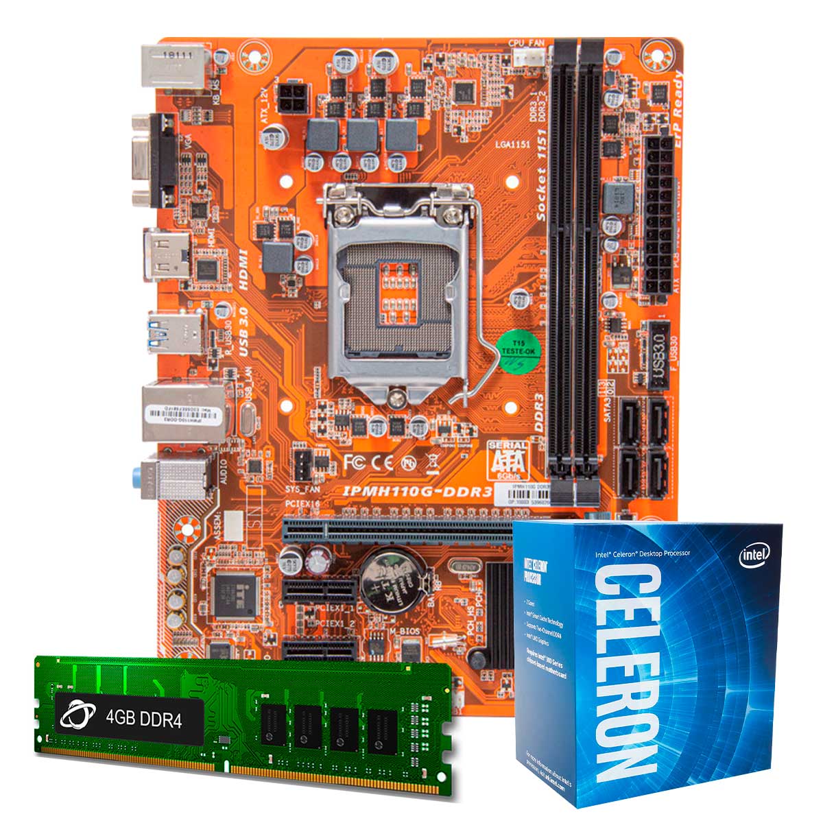 Kit Upgrade Processador Intel® Celeron® G1820 + Placa Mãe PCWare IPMH110G + Memória 4GB DDR3