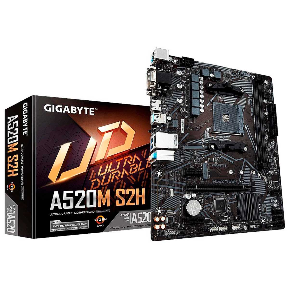 Placa Mãe Gigabyte A520M S2H (AM4 - DDR4 5100 O.C) - Chipset AMD A520 - USB 3.2 - Slot M.2