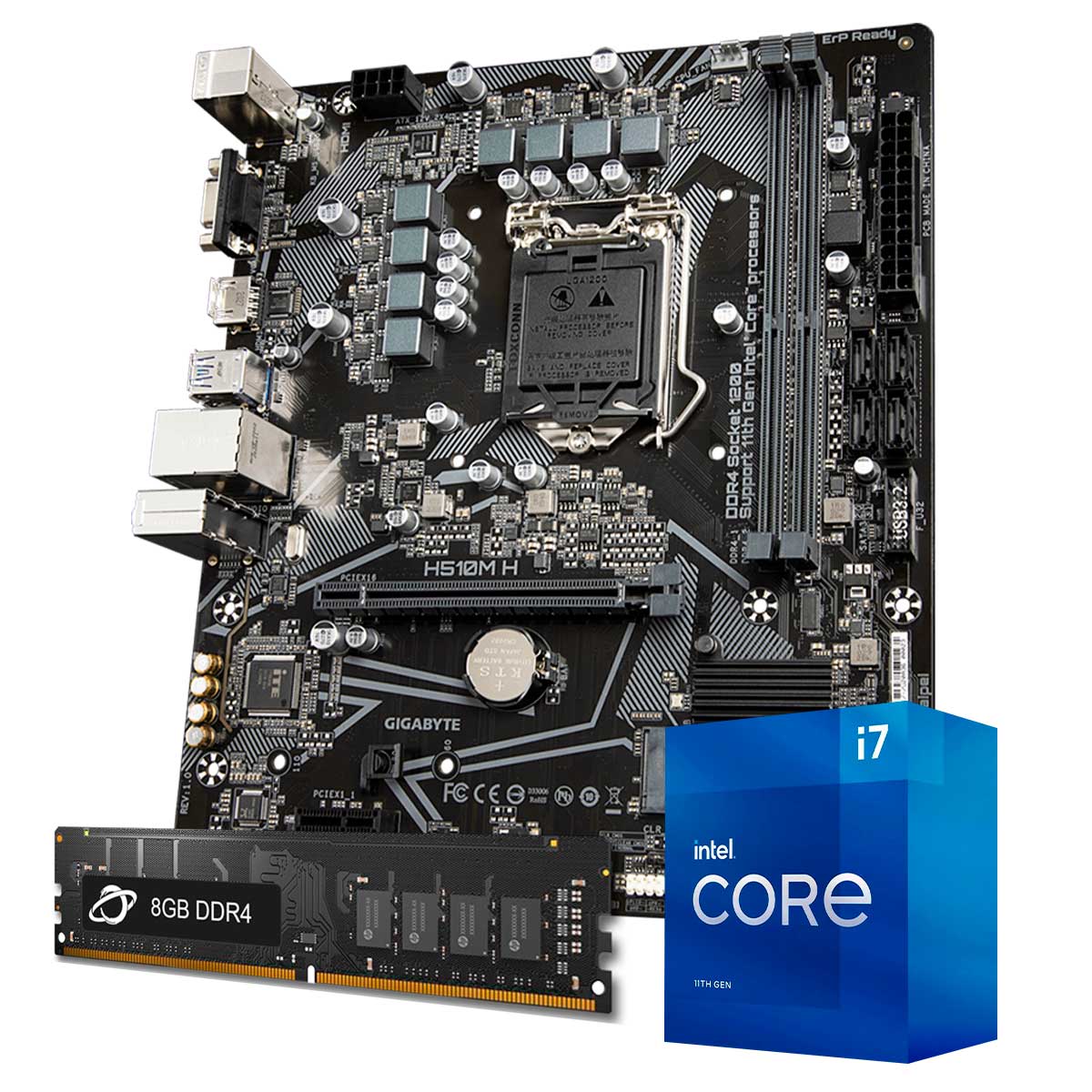 Kit Upgrade Processador Intel® Core™ i7 11700 + Placa Mãe Gigabyte H510M-H  + Memória 8GB DDR4