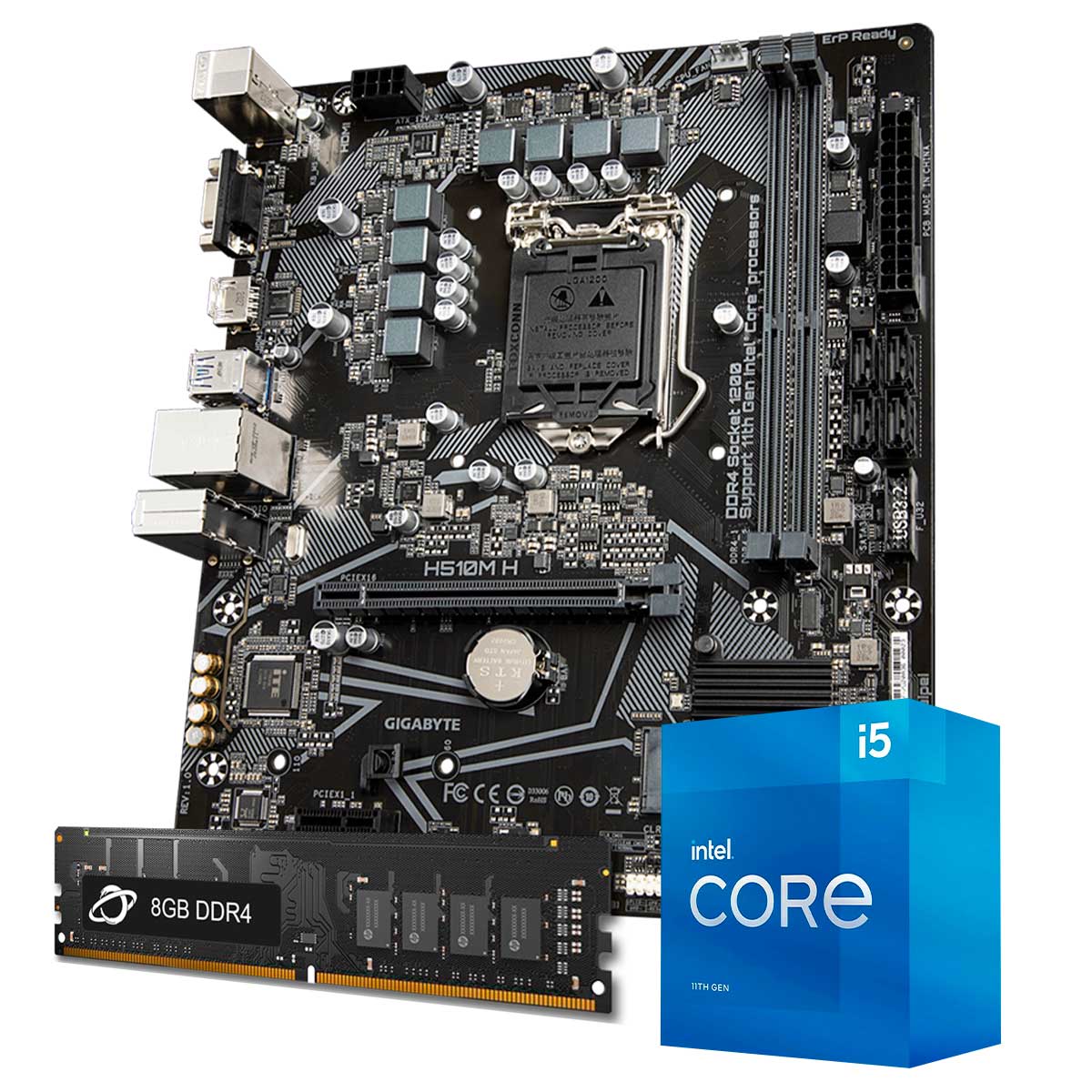 Kit Upgrade Processador Intel® Core™ i5 11400F + Placa Mãe Gigabyte H510M-H + Memória 8GB DDR4