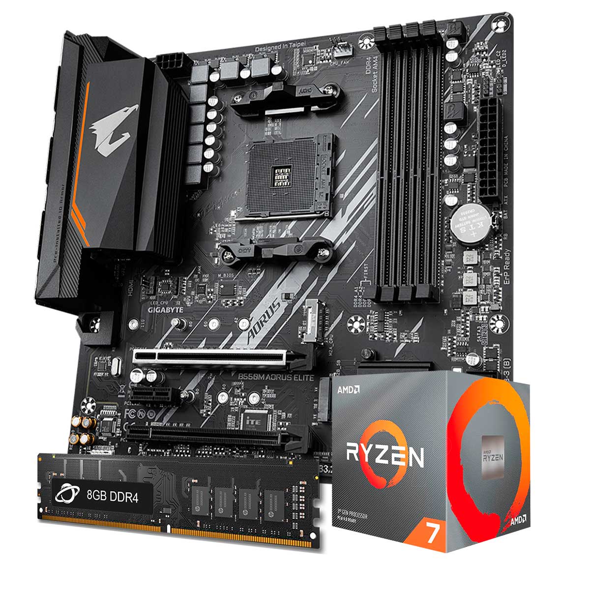 Kit Upgrade Processador AMD Ryzen™ 7 5800X + Placa Mãe Gigabyte  B550M AORUS ELITE + Memória 8GB DDR4