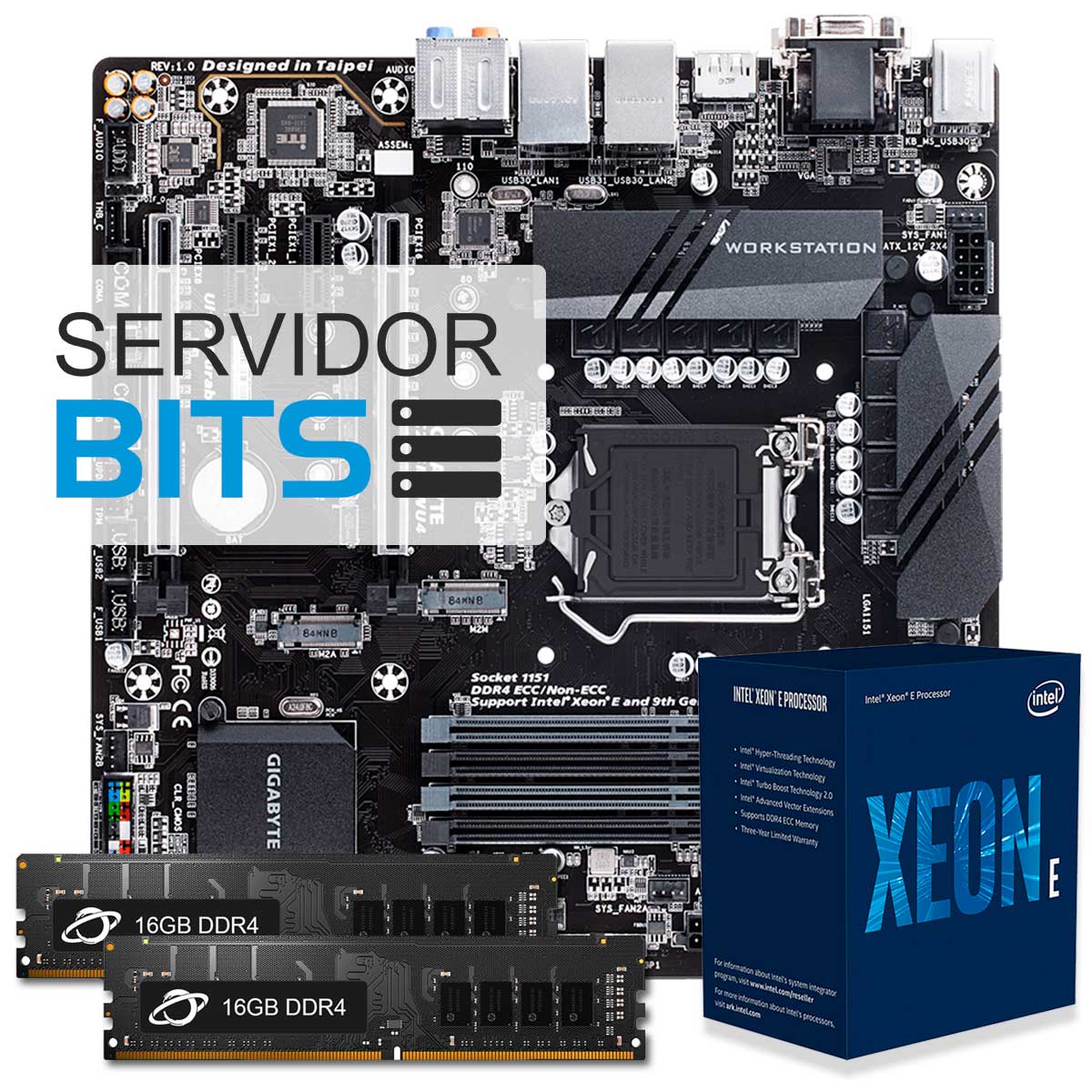 Kit Upgrade Servidor - Processador Intel® Xeon® E-2176G + Placa Mãe Gigabyte C246M-WU4 Server + Memória 32GB DDR4 (2x 16GB)