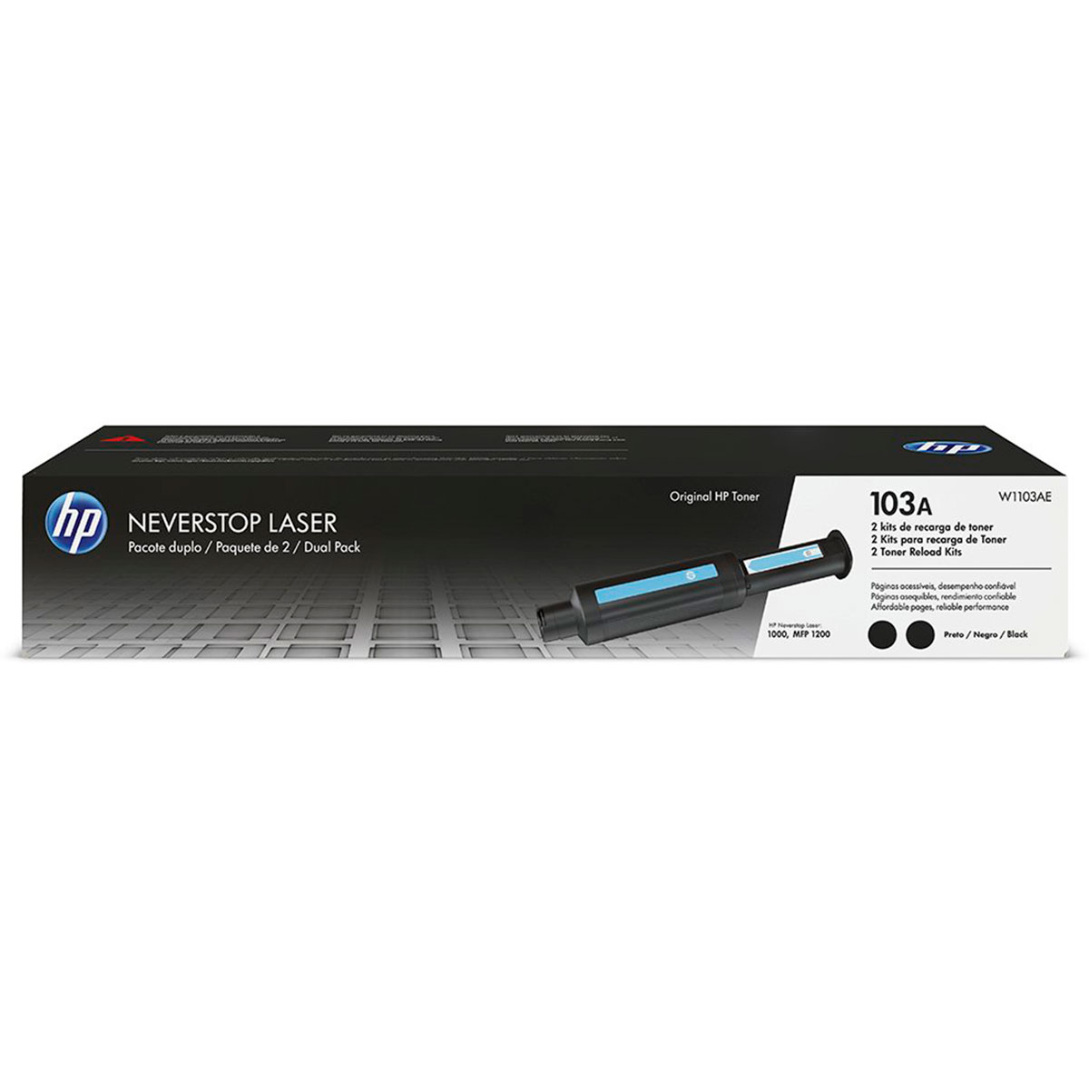 Kit Recarga para HP Neverstop com 2 Unidades - Toner HP 103AE Preto - W1103AE - Para 1000A / 1000W / 1200A / 1200W