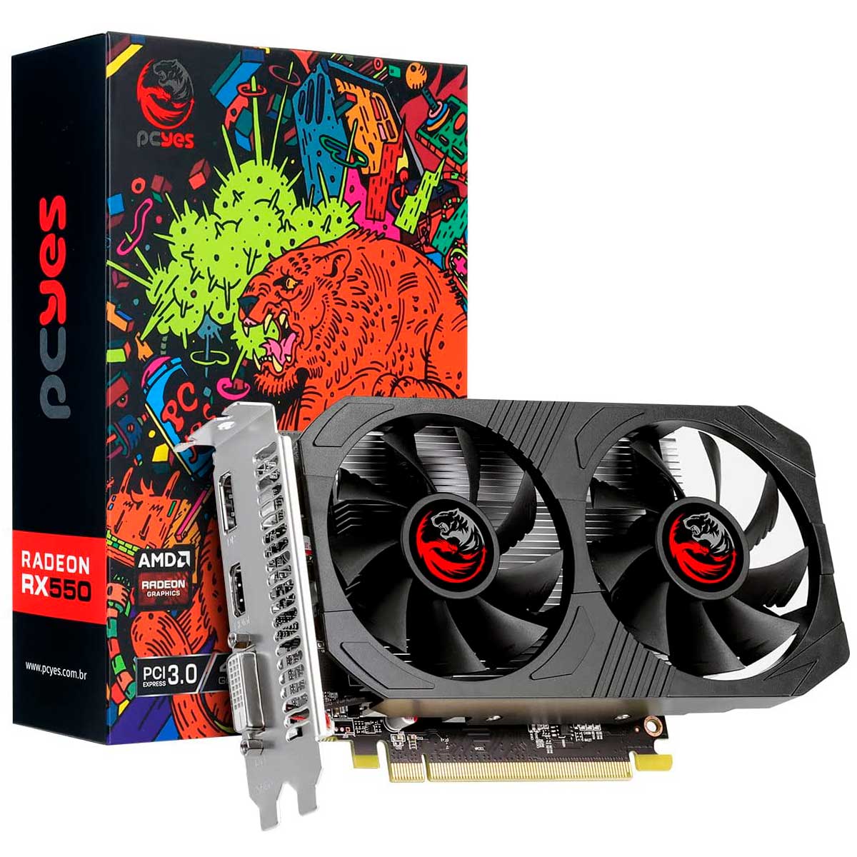 Placa de Vídeo AMD Radeon RX 550 4GB GDDR5 128bits - PCYes Dual Fan PAXRX550DR5DF
