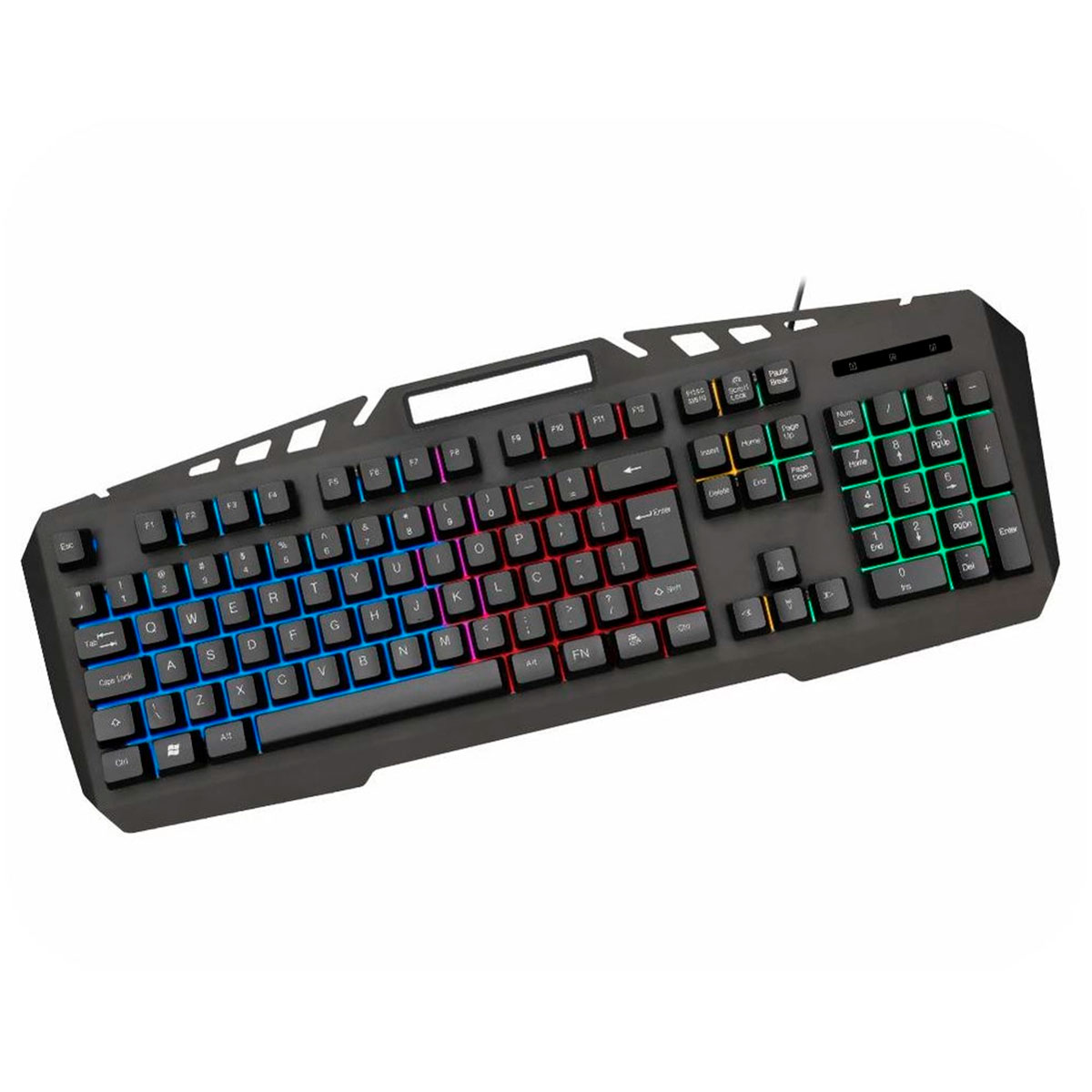 Teclado Gamer K-Mex Spartacus - Semi Mecânico - ABNT2 - LED Multicores - Suporte para Smartphone - KB-A328