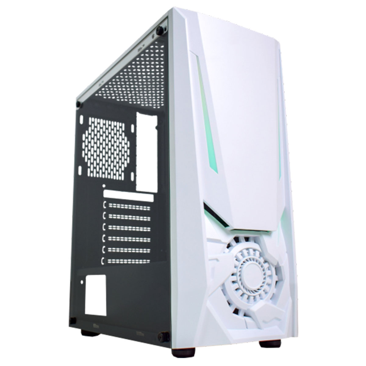 Gabinete Gamer K-Mex Jaeger - Frontal LED RGB - Lateral em Vidro Temperado - Branco