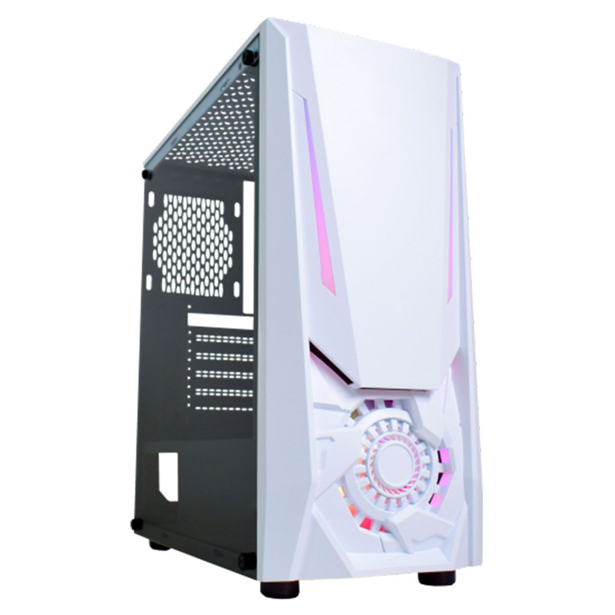 Gabinete Gamer K-Mex Jaeger 2 - Frontal LED RGB - Lateral em Vidro Temperado - Branco