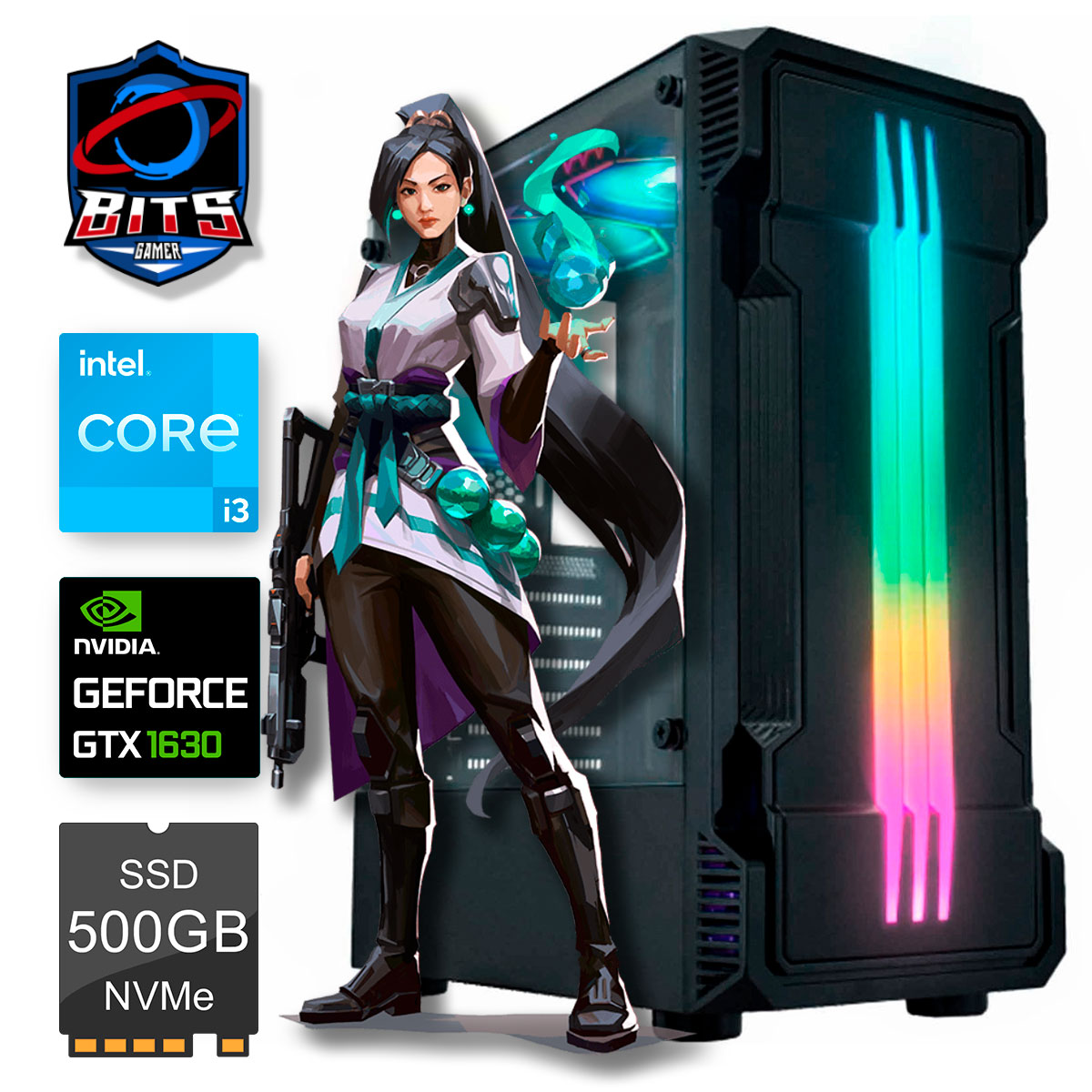 PC Gamer Bits 2024 - Intel i3 12100F, 16GB, SSD 500GB, Video GeForce GTX 1630 4GB