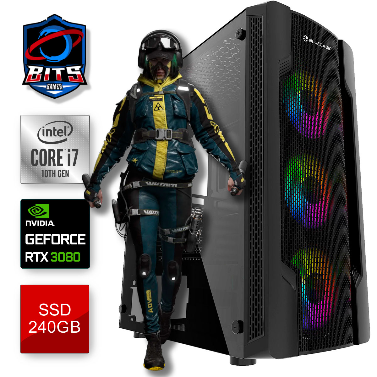 PC Gamer Bits 2023 - Intel i7 10700F, 16GB, SSD 240GB, GeForce RTX 3080