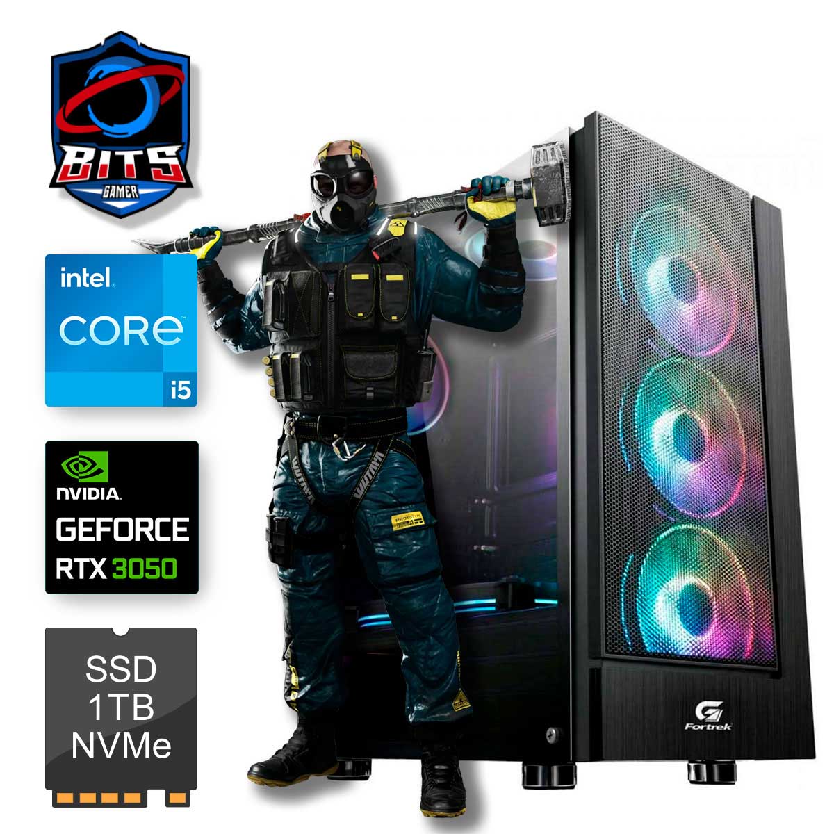 PC Gamer Bits 2025 - Intel i5 14400F, 16GB, SSD 1TB, Vídeo GeForce RTX 3050 - Windows 11