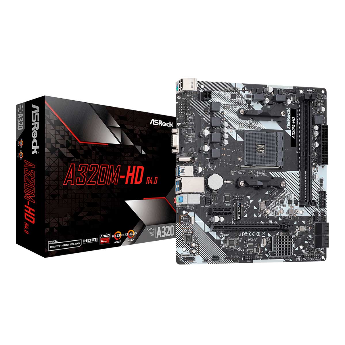 Placa Mãe ASRock A320MHD R4 - (AM4 - DDR4 3200 OC) - Chipset AMD A320 - Slot M.2 - USB 3.2
