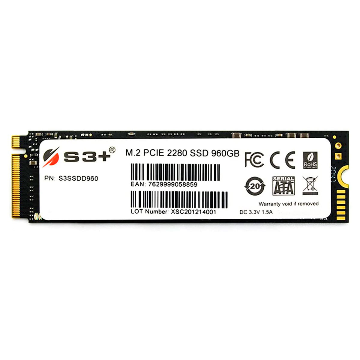 SSD M.2 960GB S3+ - NVMe - Leitura 2000MB/s - Gravação 1900MB/s - S3SSDD960