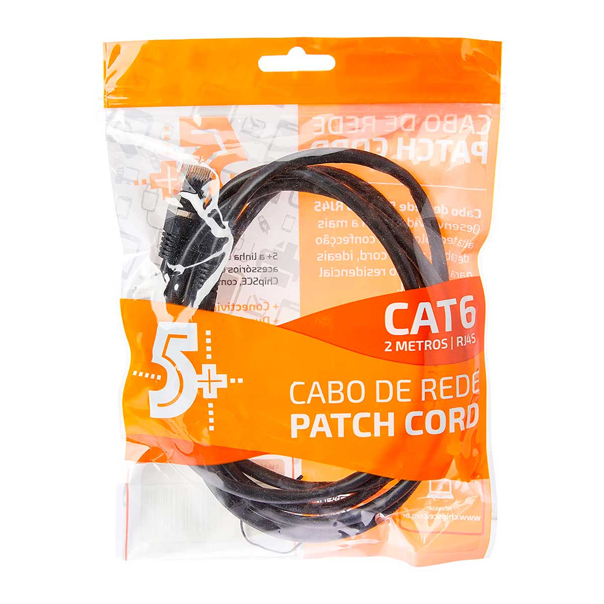 Cabo de Rede FTP (Patch Cord) RJ45 Cat 6 - Blindado - 2 metros - Preto - Chip SCE - 018-1086