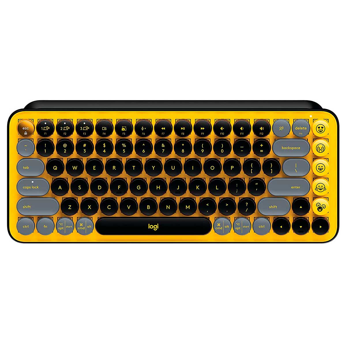 Teclado Mecânico sem Fio Logitech Pop Keys - Switch Brown - USB e Bluetooth - Amarelo - 920-010710