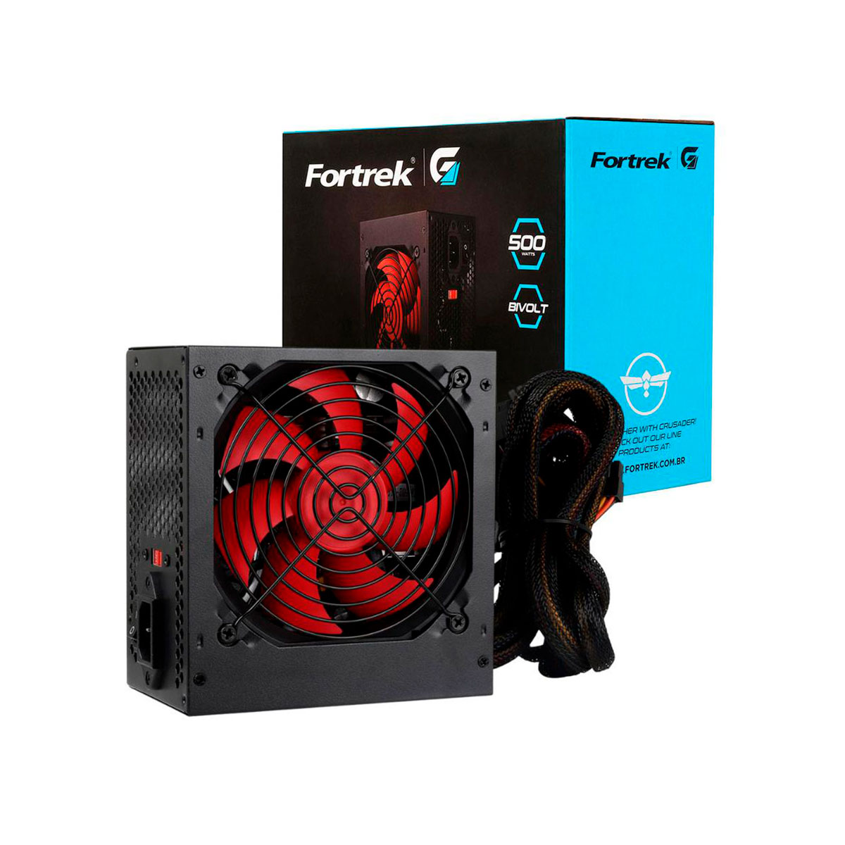 Fonte 500W Fortrek Crusader - Padrão ATX - Bivolt - Cooler Silencioso - Preto - 76955