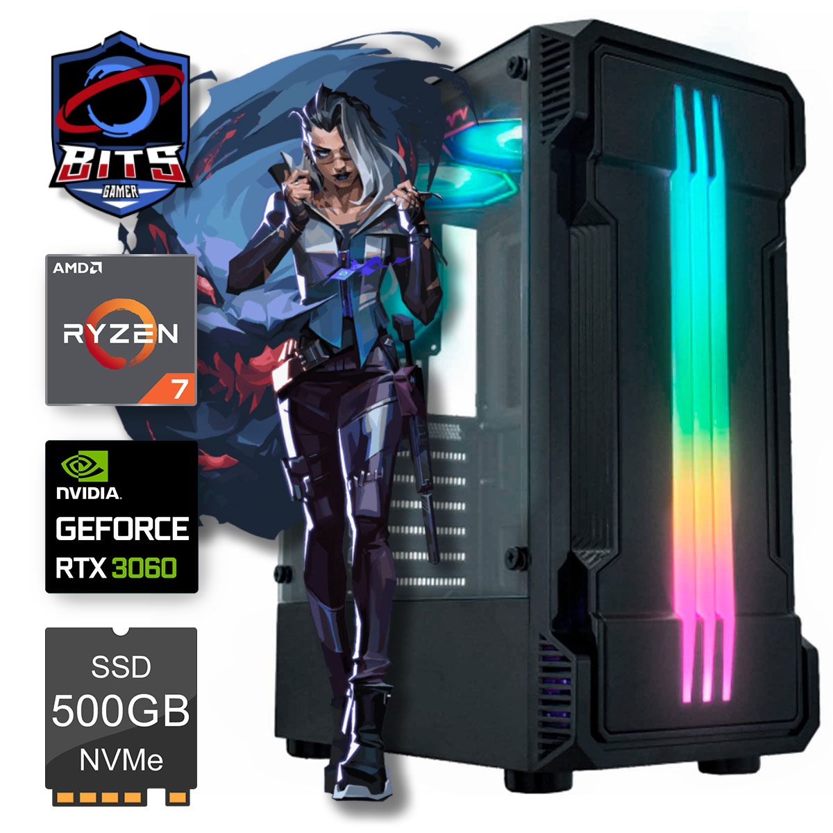 PC Gamer Bits 2024 - Ryzen 7 5800X, 16GB, SSD 500GB, GeForce RTX 3060