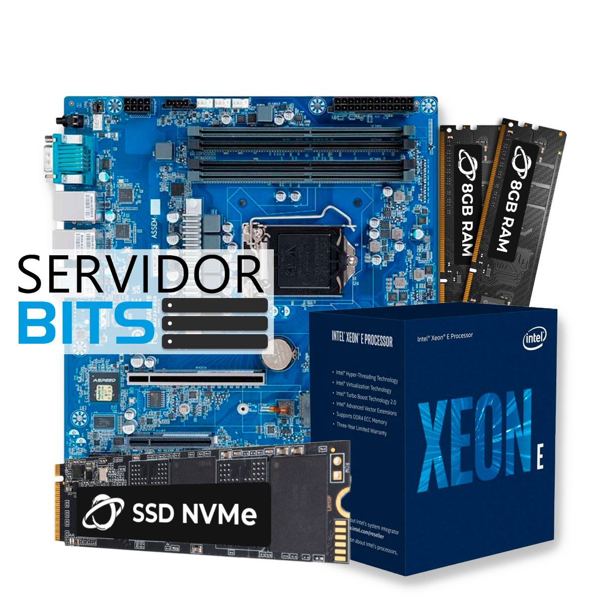 Kit Upgrade Servidor - Processador Intel® Xeon® E-2356G + Placa Mãe Gigabyte MX33-BS0 + Memória non-ECC 16GB DDR4 (2x 8GB) + SSD NVME 500GB