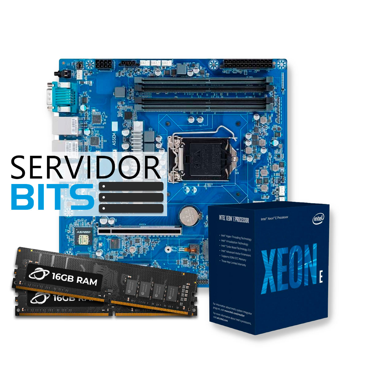 Kit Upgrade Servidor - Processador Intel® Xeon® E-2356G + Placa Mãe Gigabyte MX33-BS0 + Memória non-ECC 32GB DDR4 (2x 16GB)