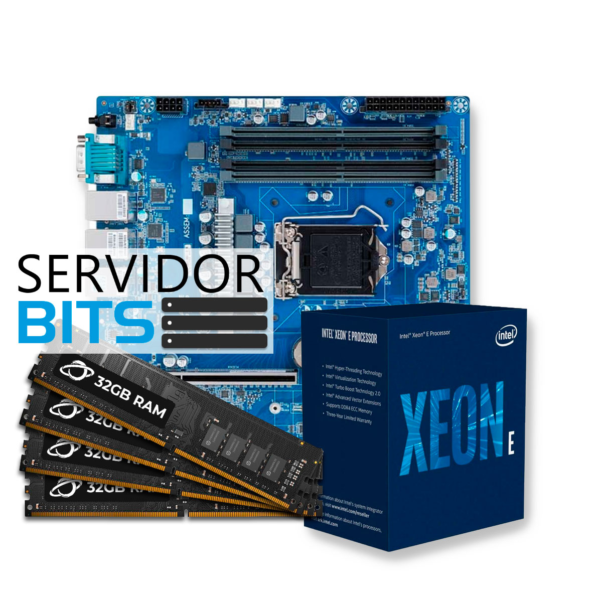 Kit Upgrade Servidor - Processador Intel® Xeon® E-2356G + Placa Mãe Gigabyte MX33-BS0 + Memória non-ECC 128GB DDR4 (4x 32GB)