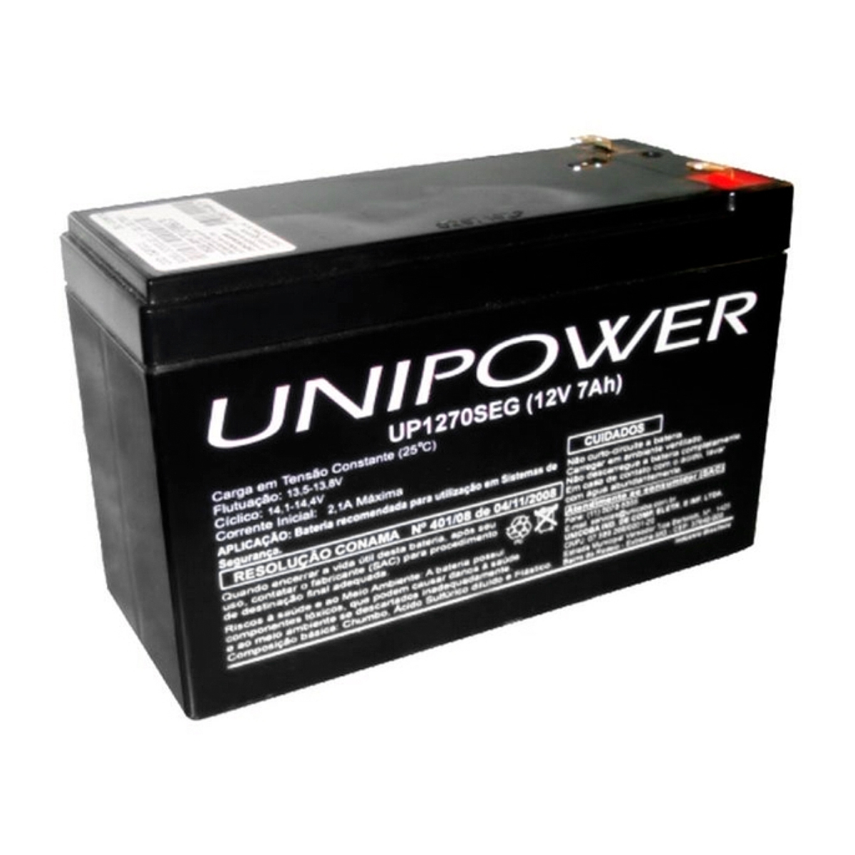 Bateria para Nobreak e Sistemas de Monitoramento e Segurança - 12V / 7Ah - Selada Estacionária - Unipower UP1270SEG