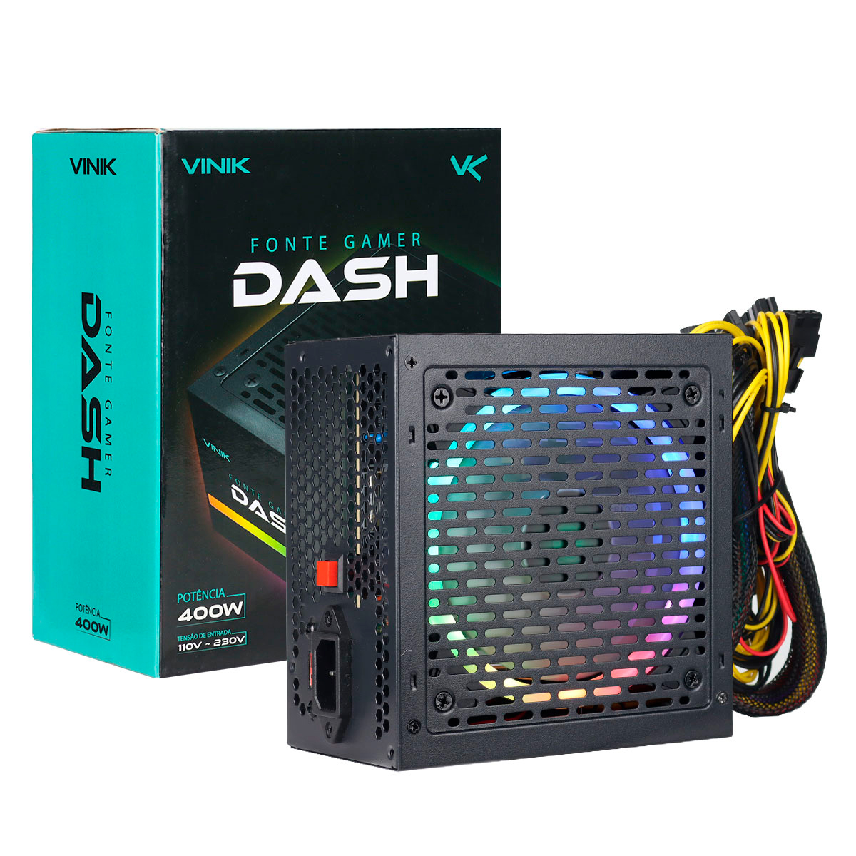 Fonte 400W Vinik DASH - Padrão ATX - Eficiencia 70% - RGB - Preto - VFG400WPR