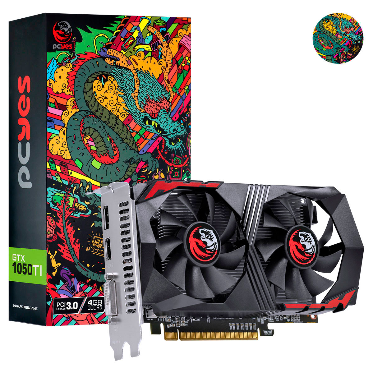 Placa de Vídeo GeForce GTX 1050 Ti 4GB GDDR5 128bits - PCYes Dual Fan PAK1050TI4GBD5DF