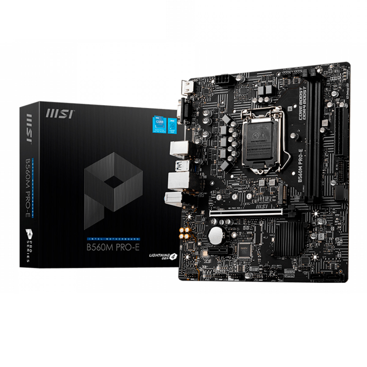 Placa Mãe MSI B560M Pro-E (LGA 1200 - DDR4 4800 O.C) - Chipset B560 - USB 3.2 - Slot M.2 - Micro ATX