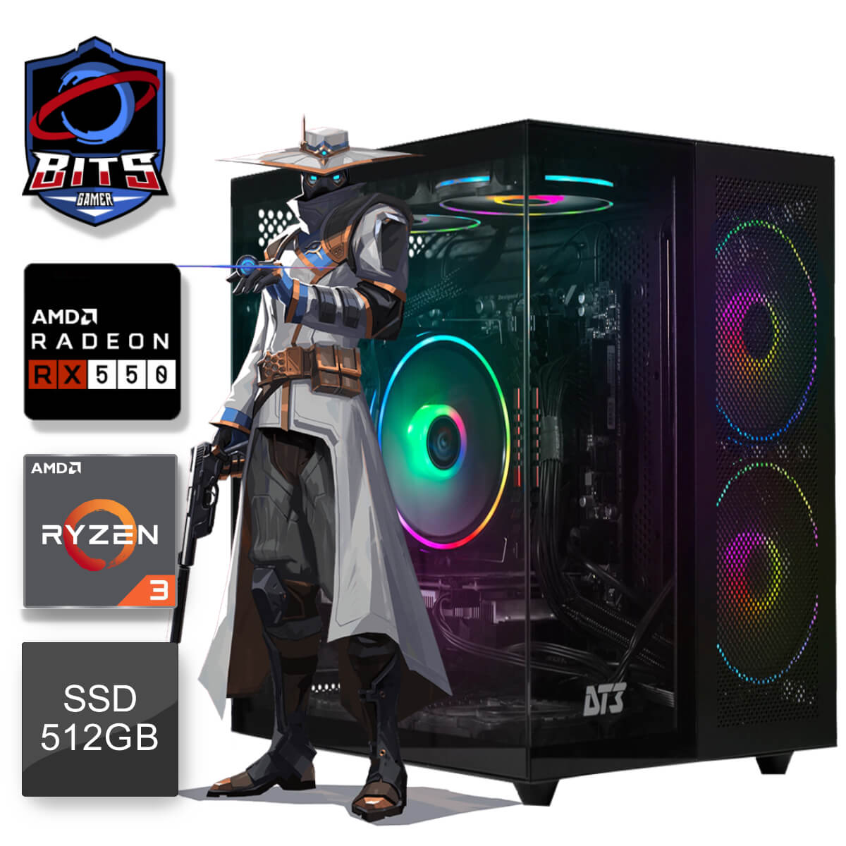 PC Gamer Bits 2025 - AMD Ryzen 3 4100, 16GB DDR4, SSD 512GB, Video Radeon RX 550 - Windows 11