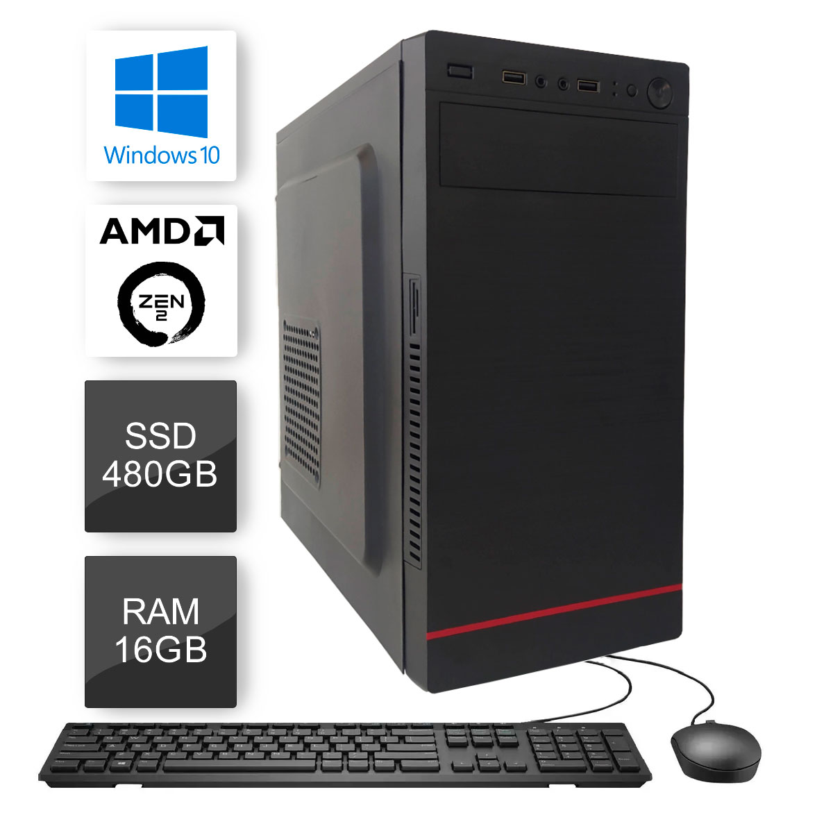 Computador Bits WorkHard - AMD 4700S, 16GB, SSD 480GB, Kit Teclado e Mouse, Windows 10 Home - 2 Anos de garantia