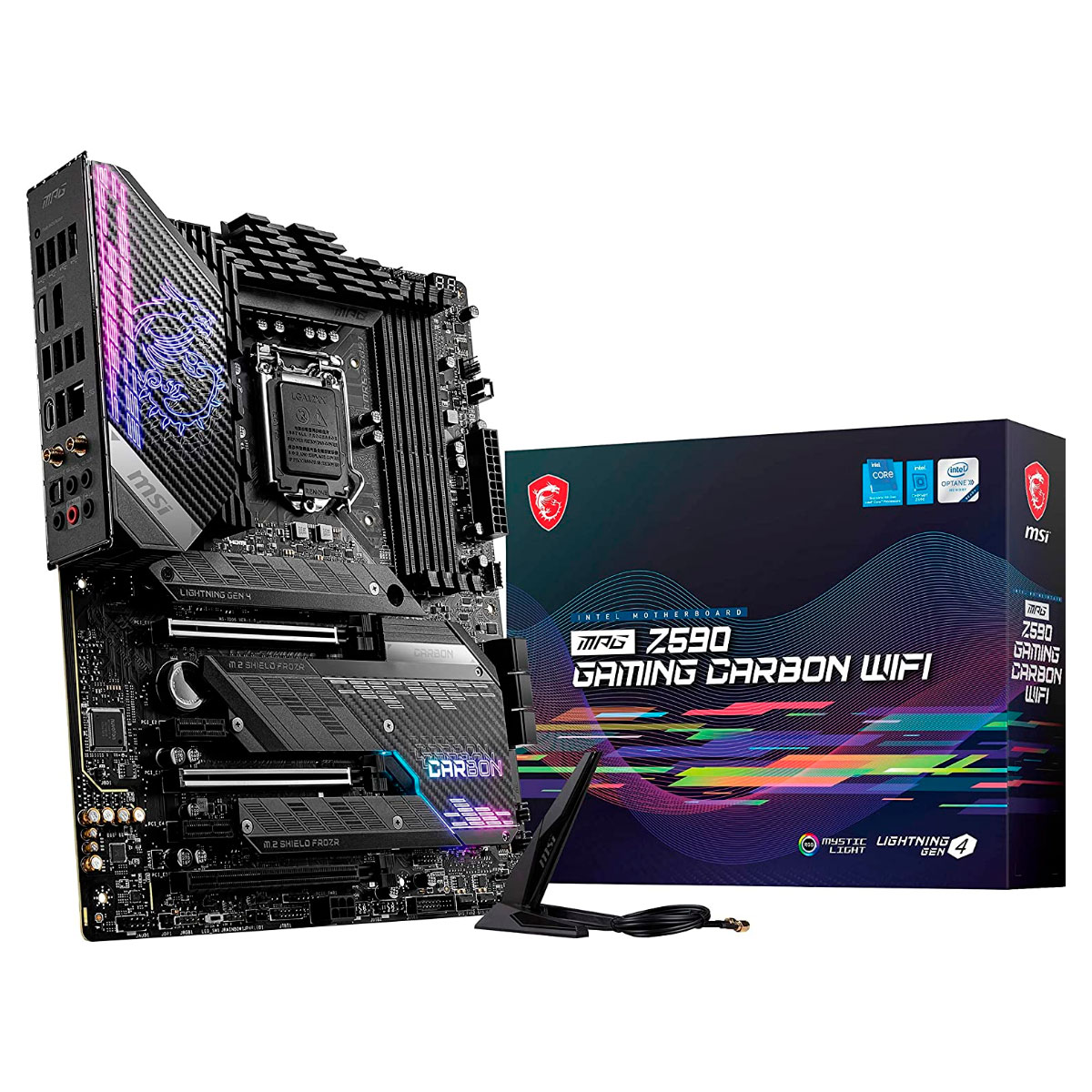 Placa Mãe MSI Z590 MPG Gaming Carbon (LGA 1200 - DDR4 5333 O.C) - Chipset Intel Z590 - Wi-Fi & Bluetooth - RGB - Slot M.2 - ATX