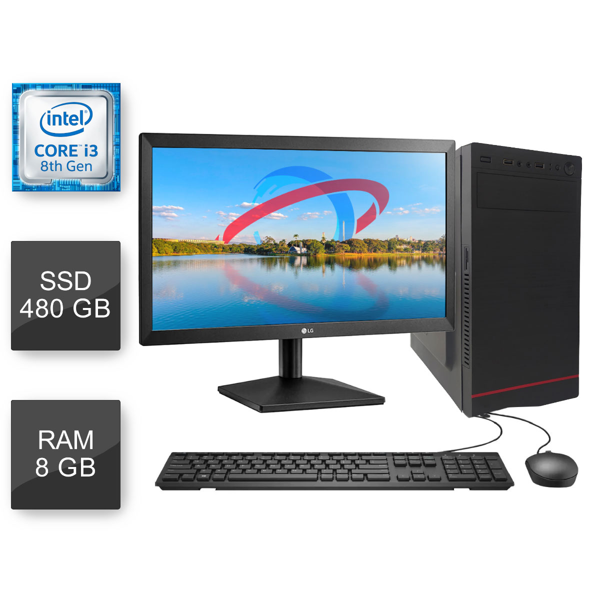Computador Bits WorkHard - Intel i3 8100T, 8GB, SSD 480GB, Kit Teclado e Mouse, Monitor 19.5